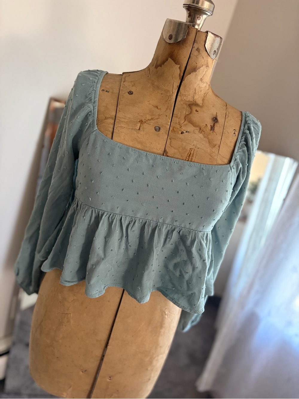 Altered State Light Blue Square-Neck Peplum Top